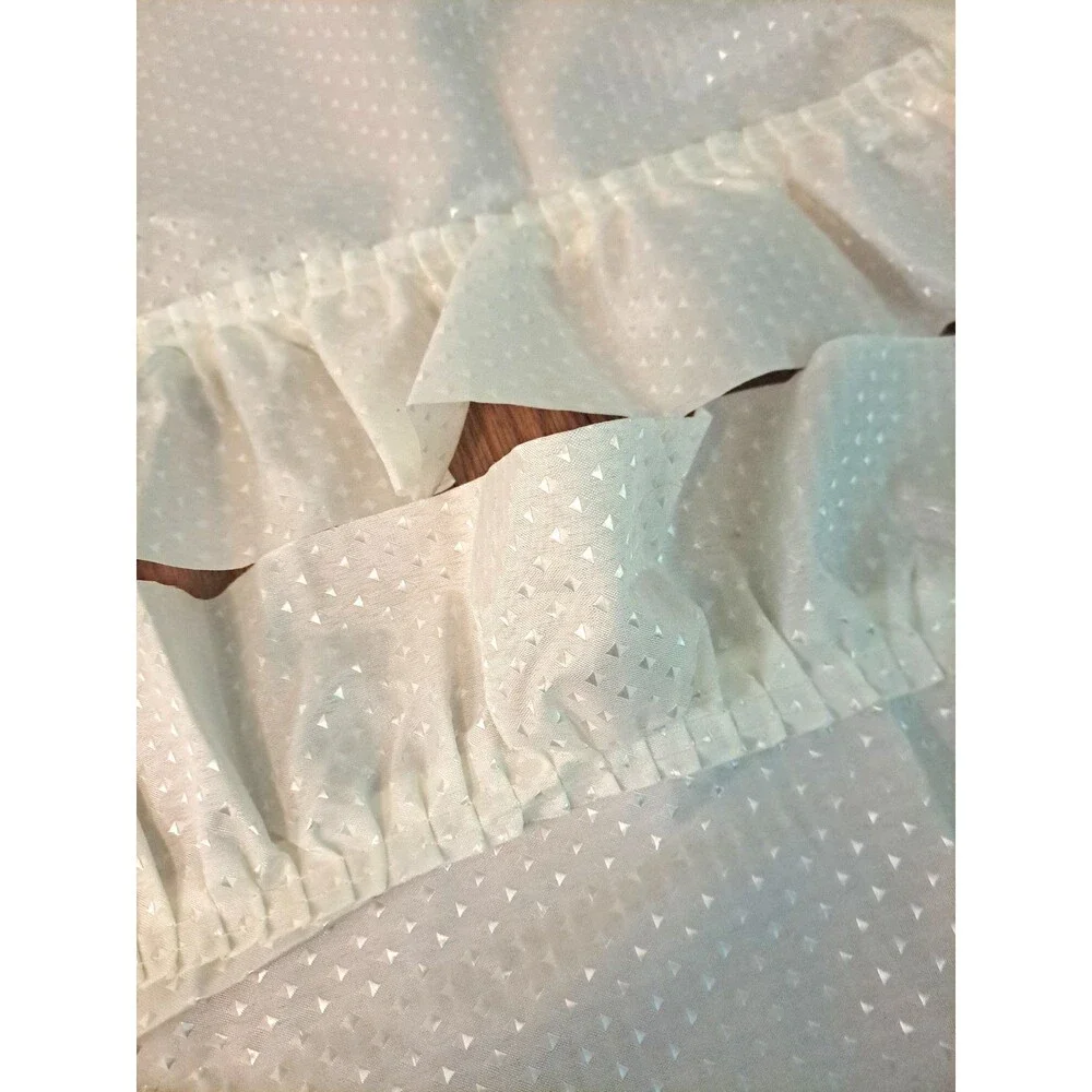 White Fabric Shower Curtain 2 Panel Ruffled NWOT 1 Tie Back Cottage Romance